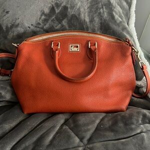 Dooney & Bourke Vintage Pebble Leather Satchel Crossbody & Short Handle Orange